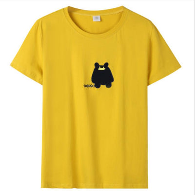 Yellow short-sleeve t-shirt with a black cartoon bear graphic and '100090' text on the front. - Image 11