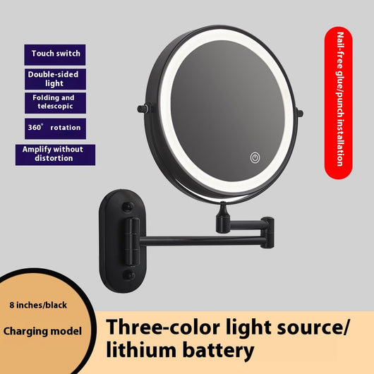 Espejo de Baño con Luz LED Plegable Doble Cara sin Perforación - Image 5