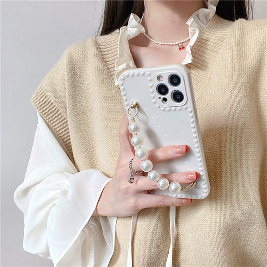 Funda para iPhone con Pulsera de Perlas - Protección Integral y Elegancia