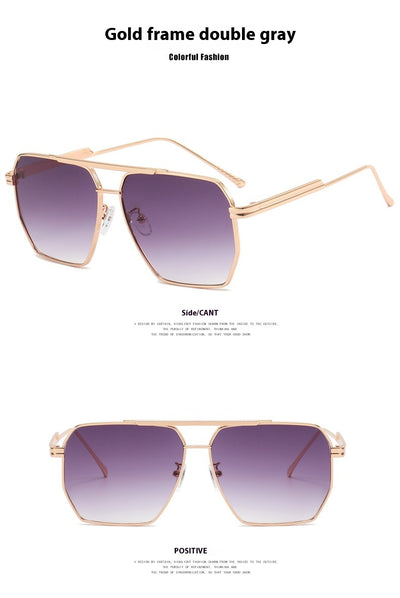 Gold frame double gray polygonal sunglasses with a double beam design and gradient lenses. - Image 11