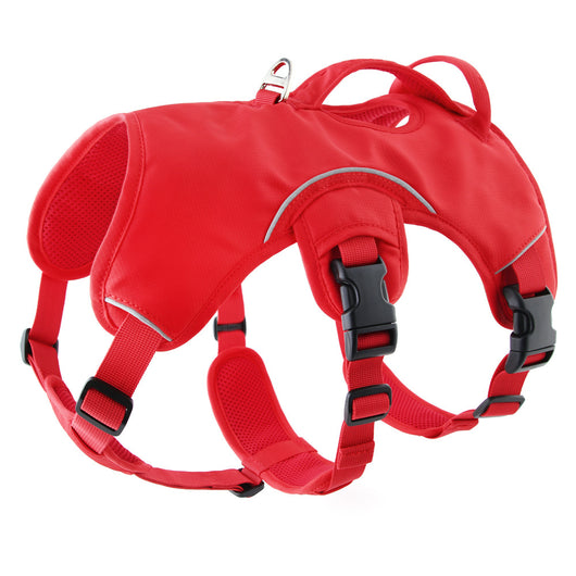 Orange dog harness with reflective trim, black buckles, and a top handle, designed for large dogs. - Image 5