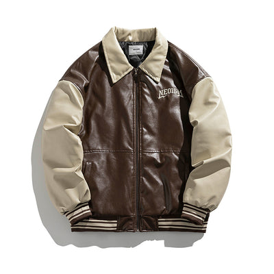 Chaqueta de Cuero PU Estilo Retro Americano con Letras Bordadas para Hombre - Image 6