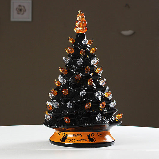 Árbol de Navidad Cerámico Negro con Luces LED Brillantes