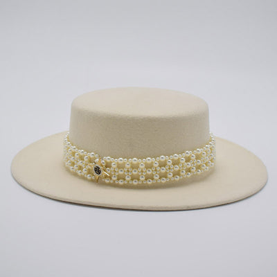 Sombrero de Fieltro para Mujer con Ala Ancha y Cadena de Perlas - Image 6