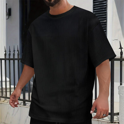 Camisa Casual Hombre Jacquard Transpirable Cuello Redondo Manga Corta - Image 3