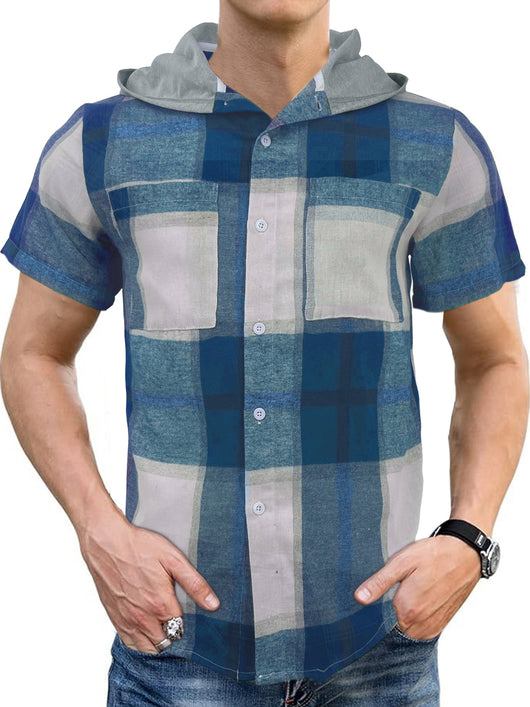 Camisa Casual Ejecutiva de Cuadros con Capucha - Manga Corta para Hombre - Image 6