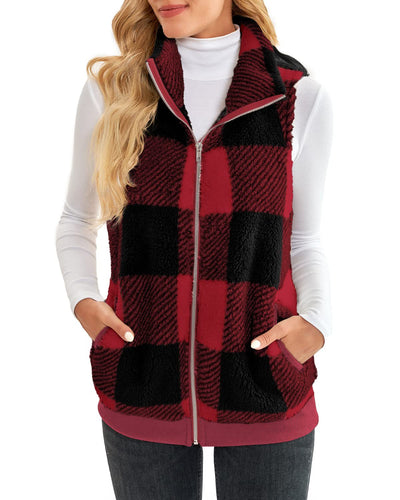 Chaleco Cardigan de Terciopelo Reversible con Cuadros Gruesos y Cuello de Pie - Image 11