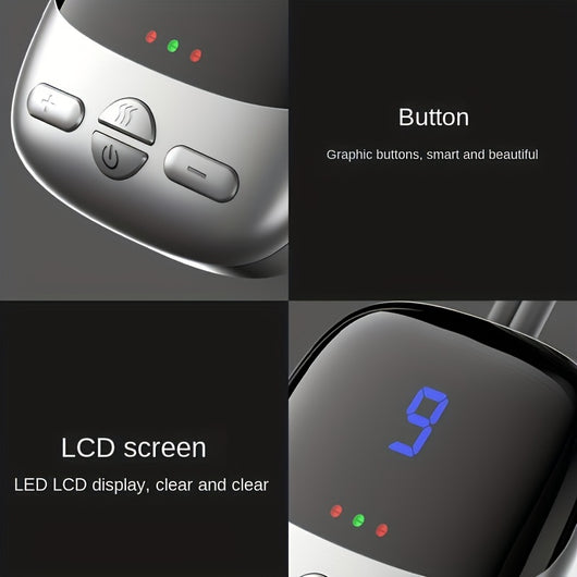 Red mini portable cervical massager with a pendant design, featuring an LCD screen and control buttons. - Image 6