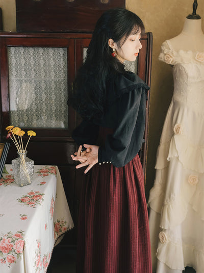 Conjunto Retro Elegante: Blusa Manga Larga y Falda Midi - Image 9