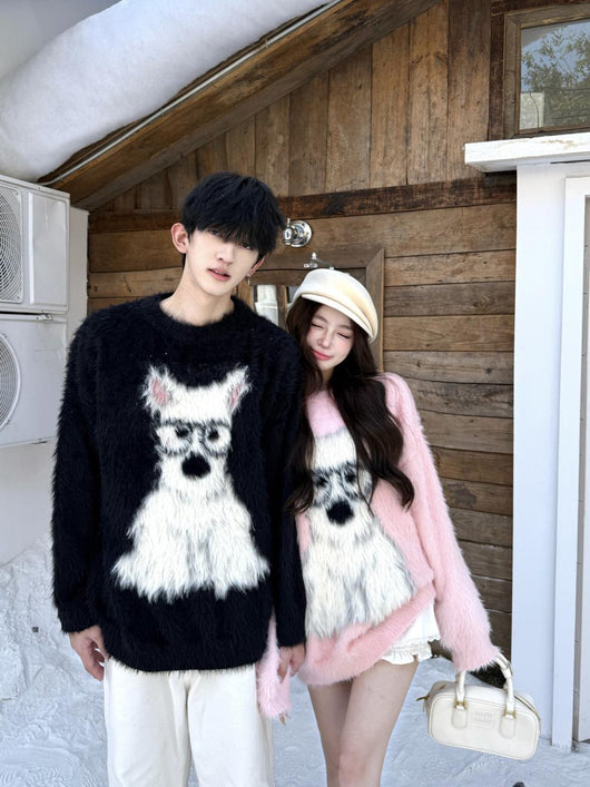Suéter Holgado Casual con Estampado de Cachorro para Hombre y Mujer - Image 12