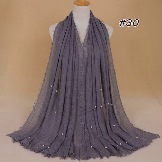 Bufanda de Algodón y Lino Arrugada Monocromática - Image 33