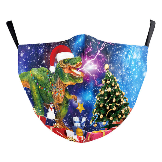 White Christmas dust mask with a digital print of a tabby cat wearing a red Santa hat and a large red bow. - Image 13
