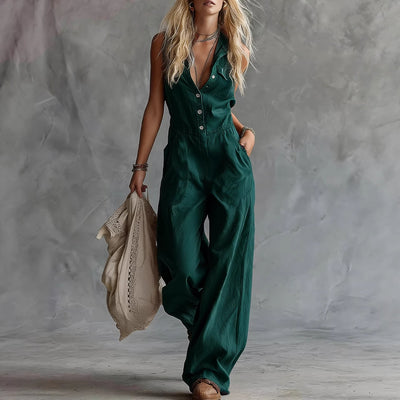 Jumpsuit Casual para Mujer con Escote V y Botones Frontales - Image 7