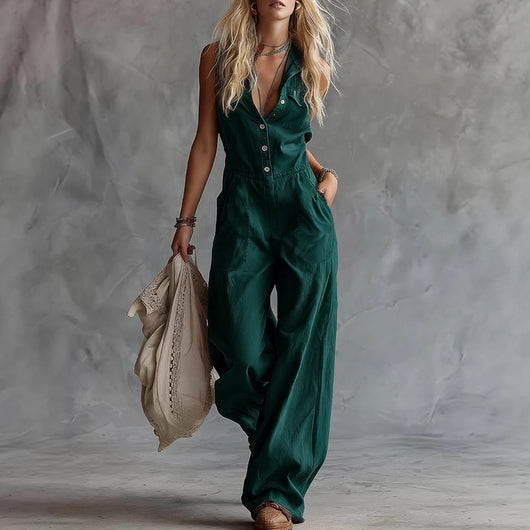 Jumpsuit Casual para Mujer con Escote V y Botones Frontales - Image 7