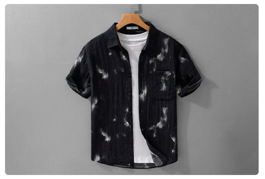 Camisa de Lino Estampada Manga Corta Fresca para Verano - Image 9