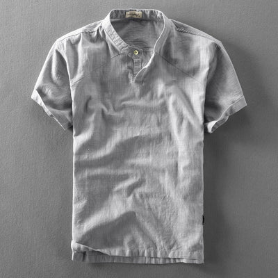 Camisa Suelta Estilo Chino de Algodón y Lino con Cuello Mao