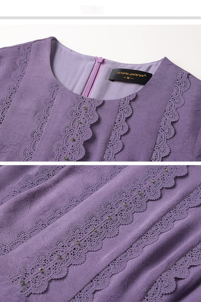 Vestido Morado con Patchwork de Encaje para Mujer - Image 3