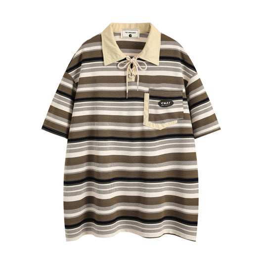 Polo Retro Holgado a Rayas de Manga Corta para Hombre - Image 14