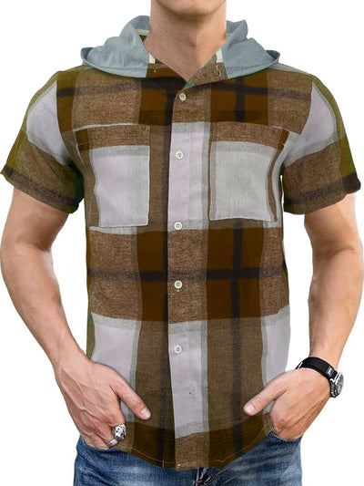 Camisa Casual Ejecutiva de Cuadros con Capucha - Manga Corta para Hombre - Image 7