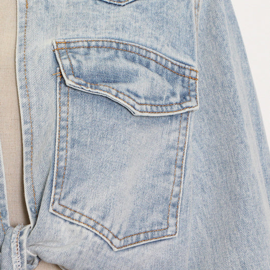 Chaqueta Denim Cropped con Amarre en el Pecho - Image 16