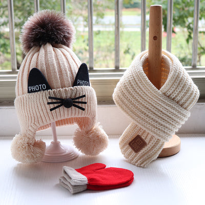 Conjunto Gorro, Bufanda y Guantes de Lana para Niños - Diseño Gato Adorable - Image 6