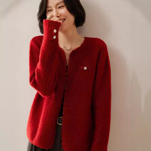 Cardigan de Cachemira Estilo Chanel - Tejido Suelto Cuello Redondo Manga Larga - Image 2