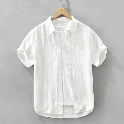 Camisa de Lino y Algodón Transpirable con Solapa de Manga Corta - Image 5