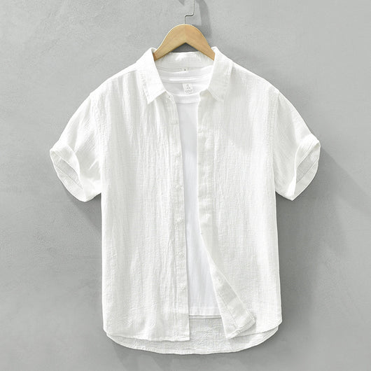 Camisa de Lino y Algodón Transpirable con Solapa de Manga Corta - Image 5