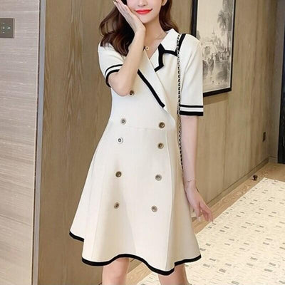 Vestido Tejido de Manga Corta con Falda A Elegante - Image 3