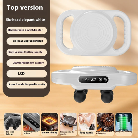 White six-head percussion muscle massager with LCD screen, 9-speed mode, and 20-speed intensity for deep tissue relaxation. - Image 8