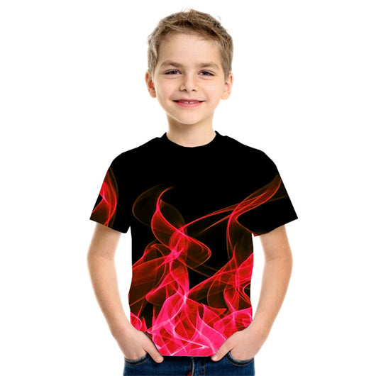 Camiseta Infantil Estampado Llamas 3D en Tres Colores