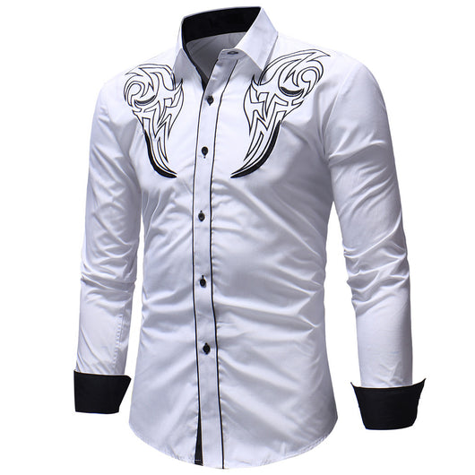 Camisa Casual para Hombre con Bordado y Estampado de Solapa Larga - Image 3