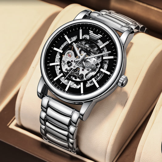 Reloj Mecánico Automático Multifuncional con Esfera Transparente y Resistencia al Agua