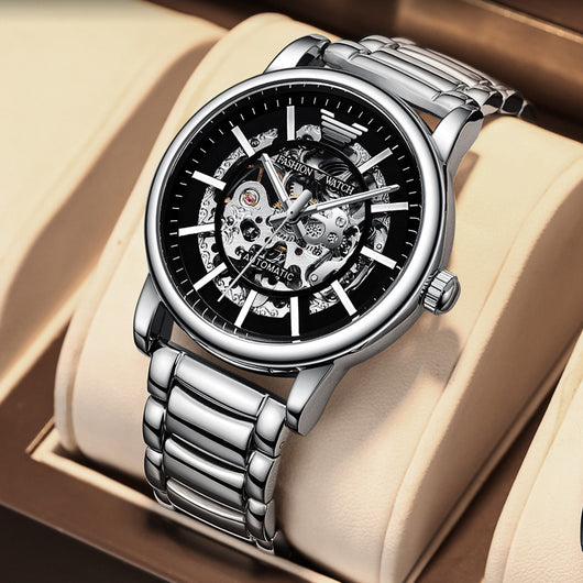 Reloj Mecánico Automático Multifuncional con Esfera Transparente y Resistencia al Agua