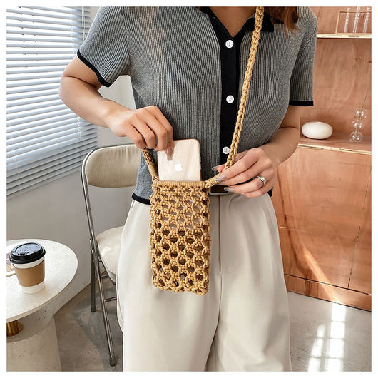 Bolsa Mensajera Tejida de Colores Lisos - Estilo Casual Multiusos - Image 18