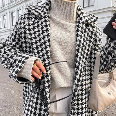 Abrigo Trench Cuadros Pied de Poule Elegante para Mujer - Image 11