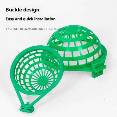 Green plastic bird nest with a grid design and an attached clip, measuring approximately 17.5cm wide. - Image 2