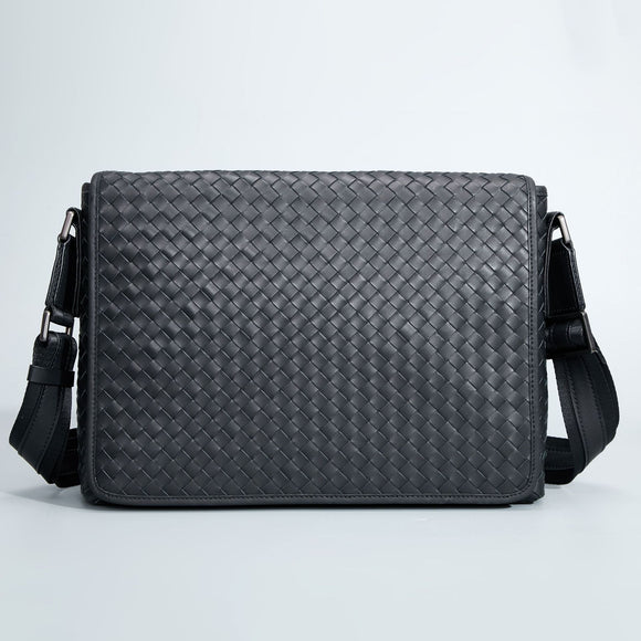 Bolso Mensajero de Cuero Tejido para Hombre - Estilo Ejecutivo