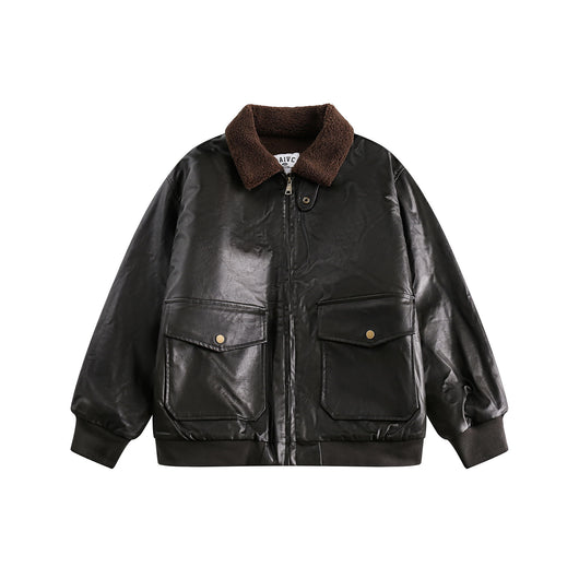 Chaqueta de Cuero Biker Suelta para Hombre - Abrigo de Piel de Cordero Premium - Image 5