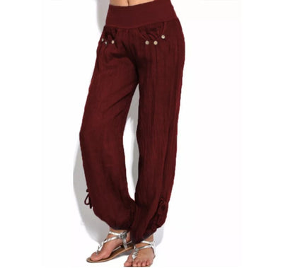 Pantalones Anchos Casuales con Botones Sueltos para Mujer - Image 7