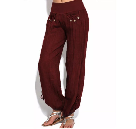 Pantalones Anchos Casuales con Botones Sueltos para Mujer - Image 7