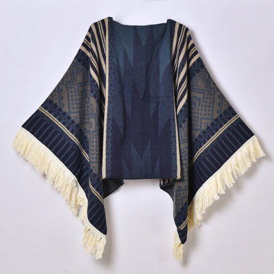 Poncho Denim Estilo Western con Flecos - Abrigo Cálido Unisex para Exteriores - Image 9