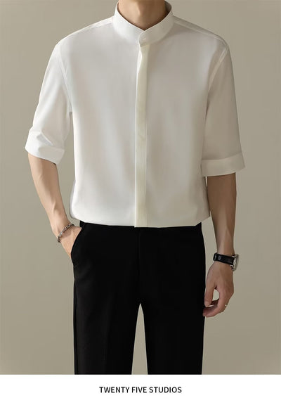 Camisa Manga Corta con Cuello de Pie para Hombre - Image 16