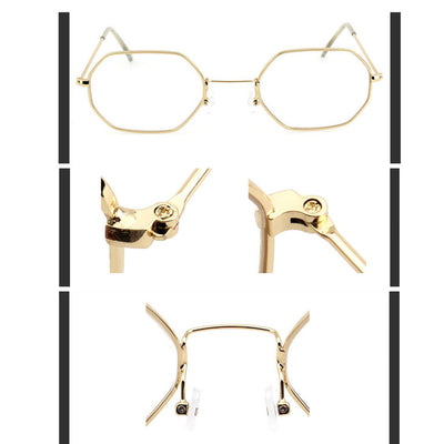 Silver polygonal sunglasses with clear lenses, featuring a thin metal frame and vintage style. - Image 15