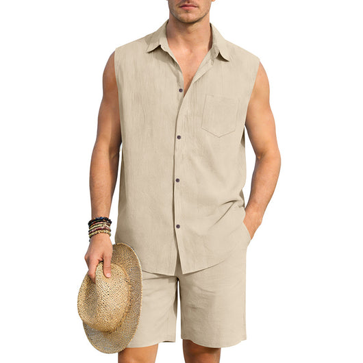 Conjunto de Camisa y Pantalones Cortos de Lino para Hombre - Image 6