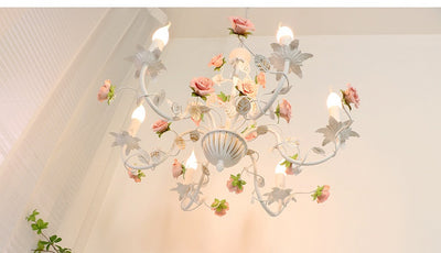 Lámpara de Araña Pastoral Francesa Hierro Forjado Flores Estilo Princesa Retro - Image 15