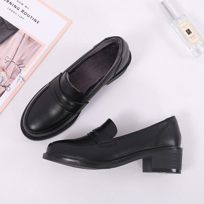 Mocasines Retro Estilo Británico Tacón Grueso Mujer Negro Japonés - Image 3