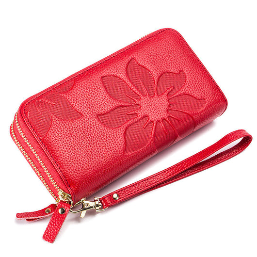 Billetera Grande de Cuero Genuino con Doble Cierre para Mujer - Image 8