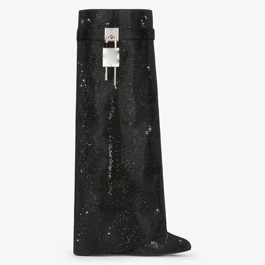 Botas Altas Hasta la Rodilla con Tacón Cuña Súper Alto y Hebilla Tiburón con Strass - Image 32