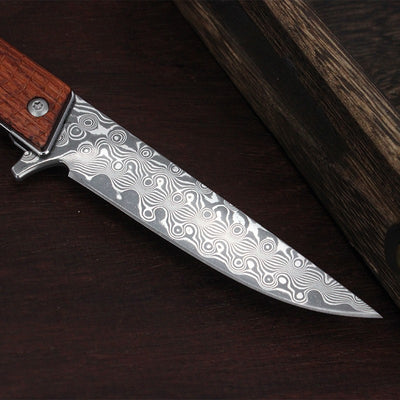 Cuchillo Portátil Damasco con Pluma y Mango de Concha - Outdoor - Image 5